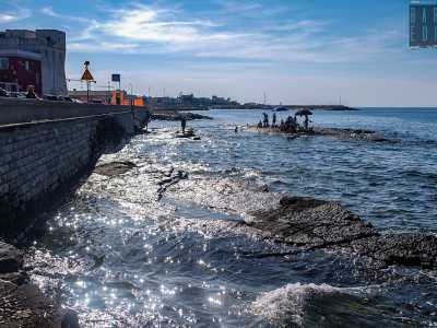 ...e l�area in cui oggi si trova il molo di levante. In entrambi i punti sono tra l�altro ancora ben evidenti le stratificazioni calcaree delle rocce affioranti